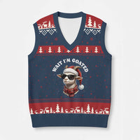 Funny Reindeer Xmas V-Neck Knit Sweater Vest Wait I Am Goated - Wonder Print Shop