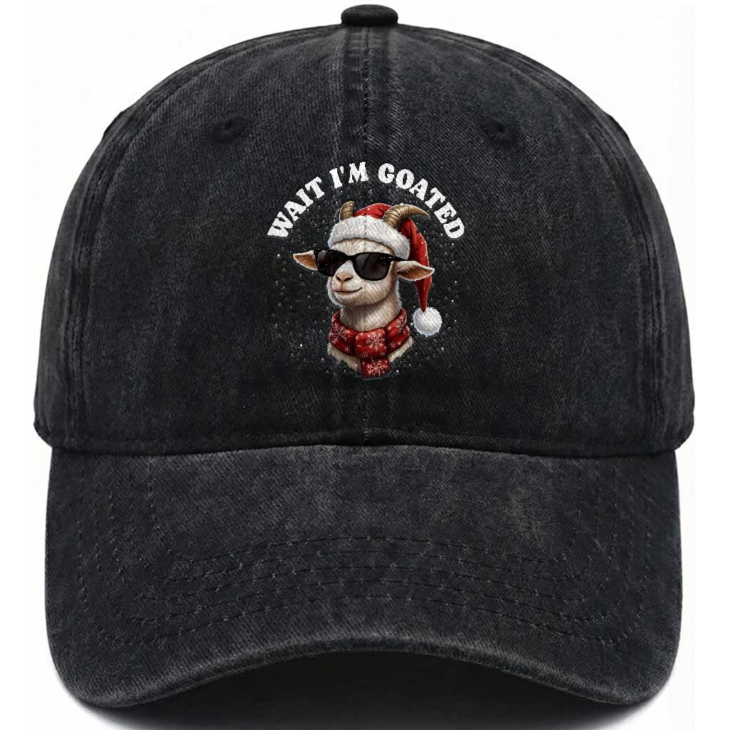 Funny Reindeer Christmas Washed Cotton Baseball Cap Wait I Am Goated