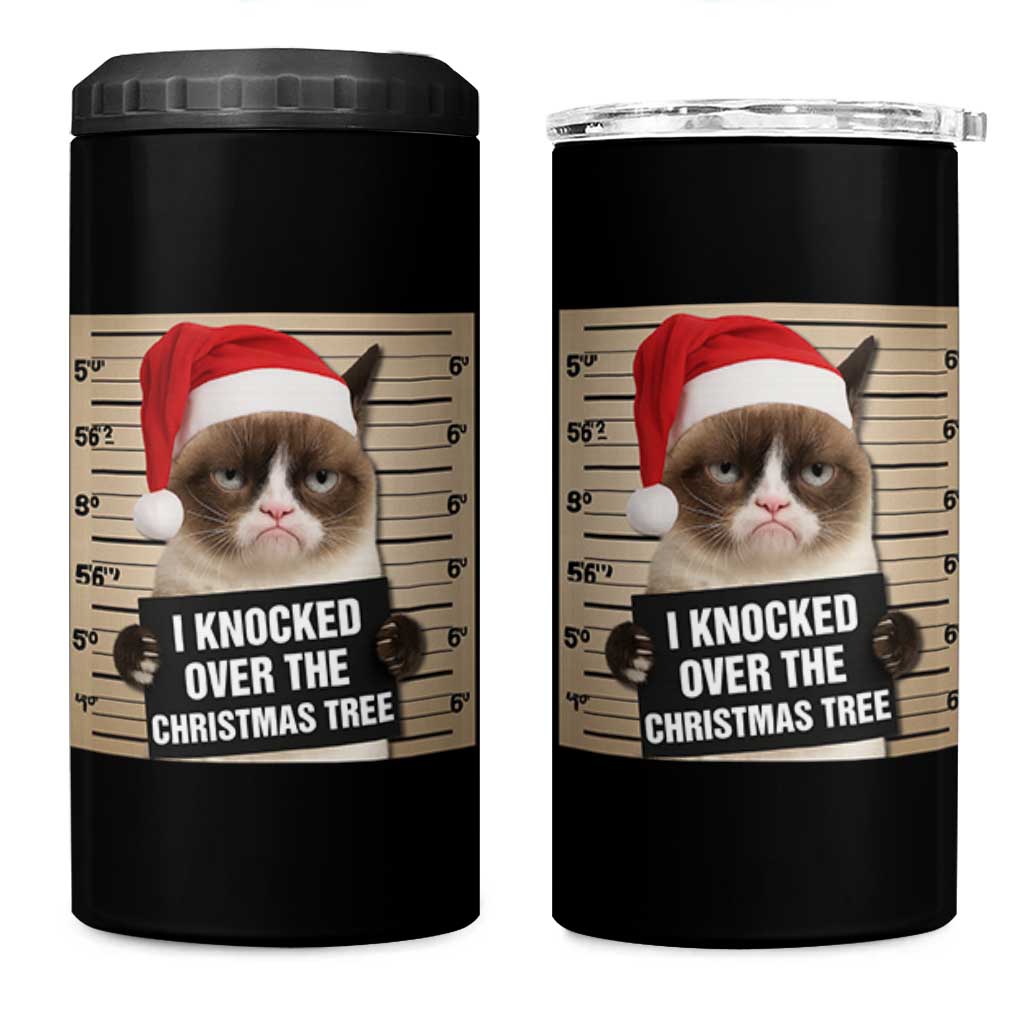 Funny Cat Mugshot Christmas 4 in 1 Can Cooler Tumbler I Will Protect You Kitten No Matter What - Wonder Print Shop
