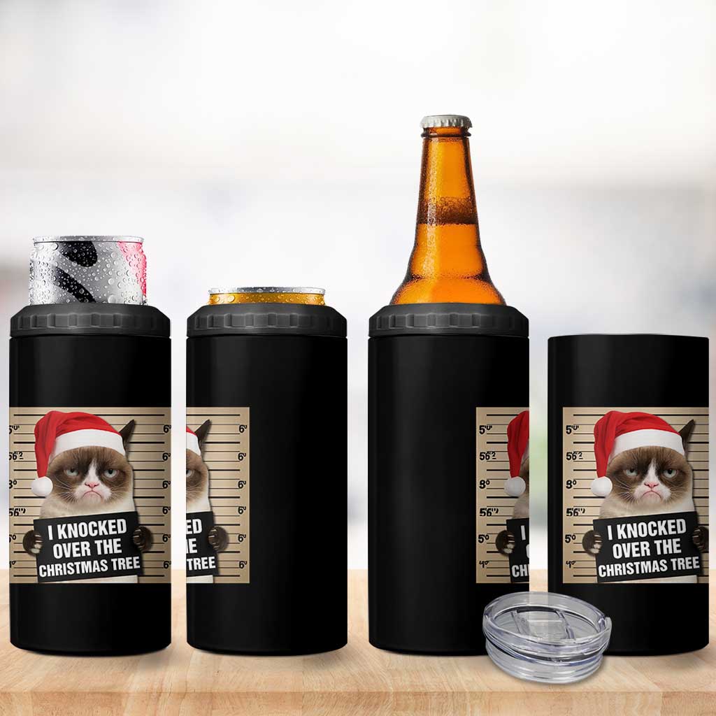 Funny Cat Mugshot Christmas 4 in 1 Can Cooler Tumbler I Will Protect You Kitten No Matter What - Wonder Print Shop