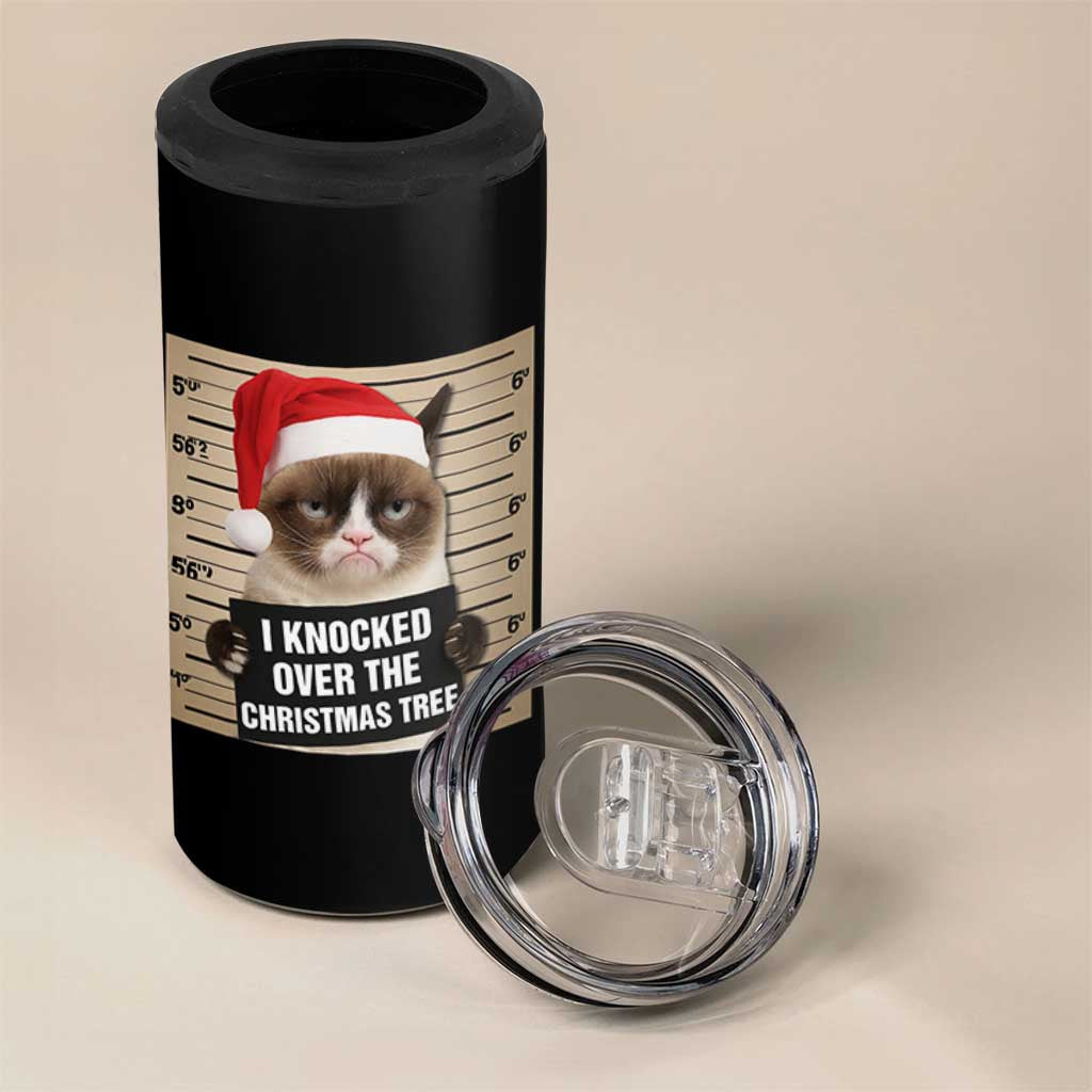 Funny Cat Mugshot Christmas 4 in 1 Can Cooler Tumbler I Will Protect You Kitten No Matter What - Wonder Print Shop