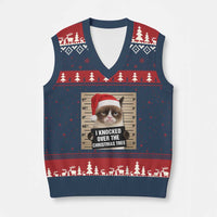 Funny Cat Mugshot Xmas V-Neck Knit Sweater Vest I Will Protect You Kitten No Matter What - Wonder Print Shop