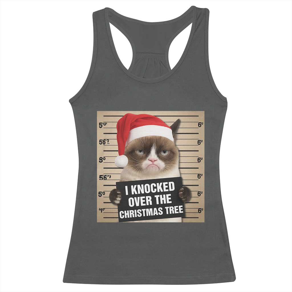 Funny Cat Mugshot Christmas Racerback Tank Top I Will Protect You Kitten No Matter What - Wonder Print Shop