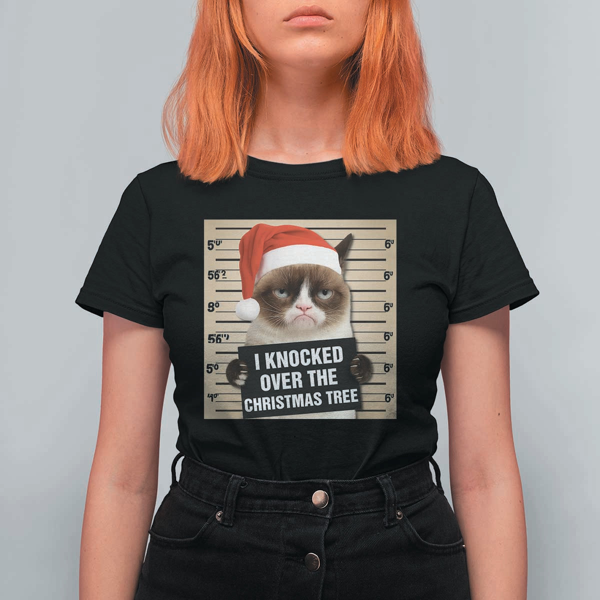 Funny Cat Mugshot Christmas T Shirt For Women I Will Protect You Kitten No Matter What - Wonder Print Shop