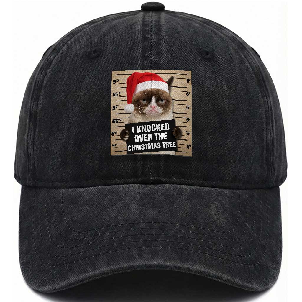 Funny Cat Mugshot Christmas Washed Cotton Baseball Cap I Will Protect You Kitten No Matter What