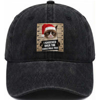 Funny Cat Mugshot Christmas Washed Cotton Baseball Cap I Will Protect You Kitten No Matter What