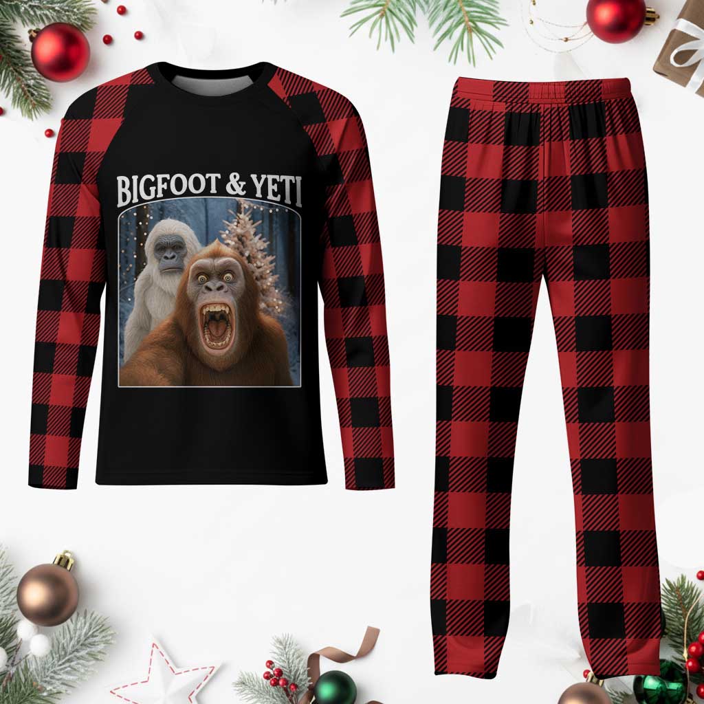 Funny Bigfoot Selfie Plaid Pajama Set Sasquatch Yeti Christmas - Wonder Print Shop