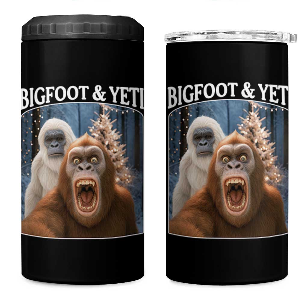 Funny Bigfoot Selfie 4 in 1 Can Cooler Tumbler Sasquatch Yeti Christmas - Wonder Print Shop