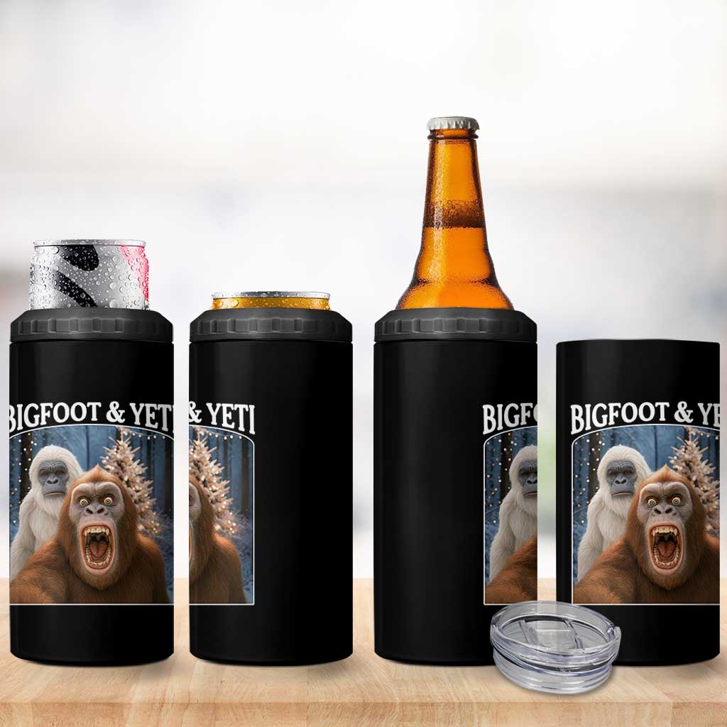 Funny Bigfoot Selfie 4 in 1 Can Cooler Tumbler Sasquatch Yeti Christmas - Wonder Print Shop