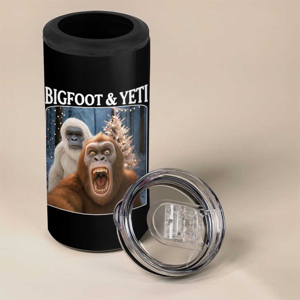 Funny Bigfoot Selfie 4 in 1 Can Cooler Tumbler Sasquatch Yeti Christmas - Wonder Print Shop