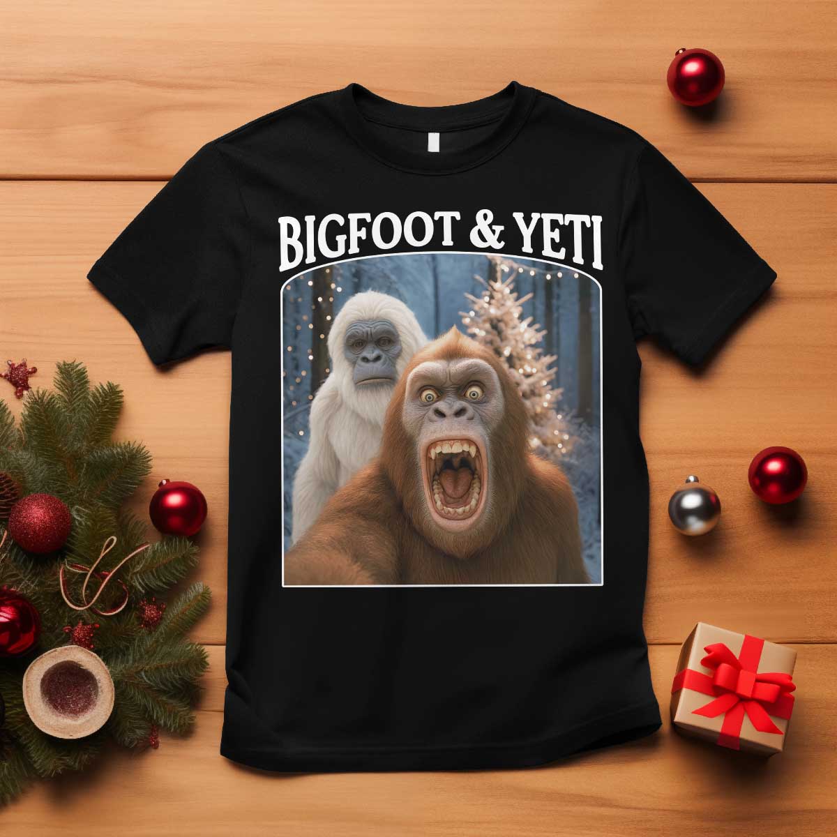 Funny Bigfoot Selfie T Shirt Sasquatch Yeti Christmas - Wonder Print Shop
