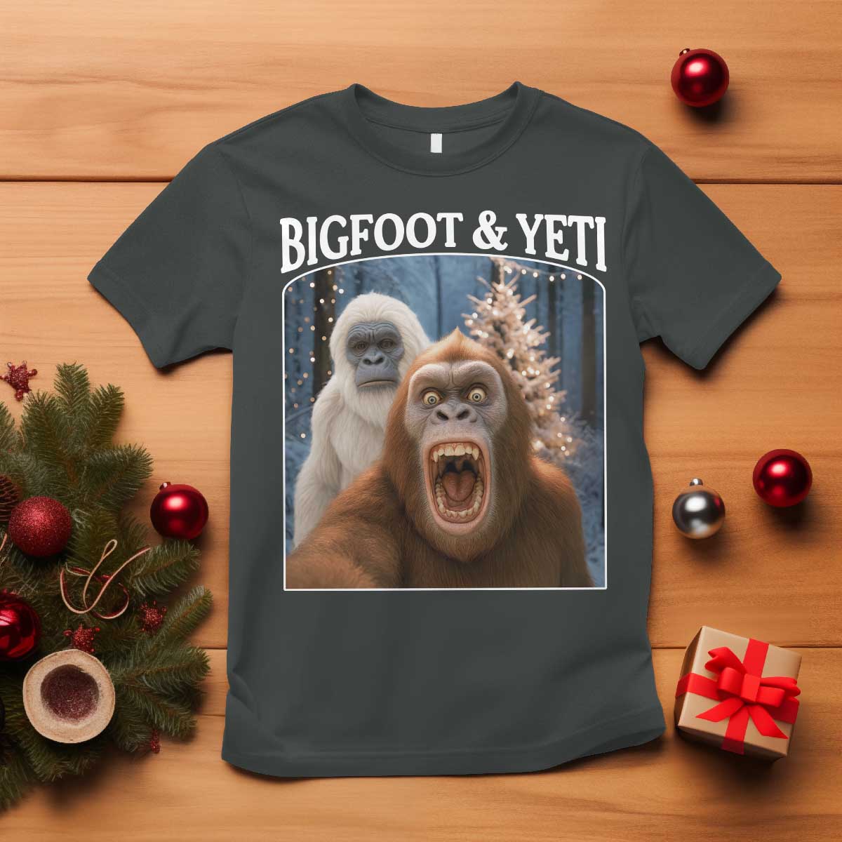 Funny Bigfoot Selfie T Shirt Sasquatch Yeti Christmas - Wonder Print Shop