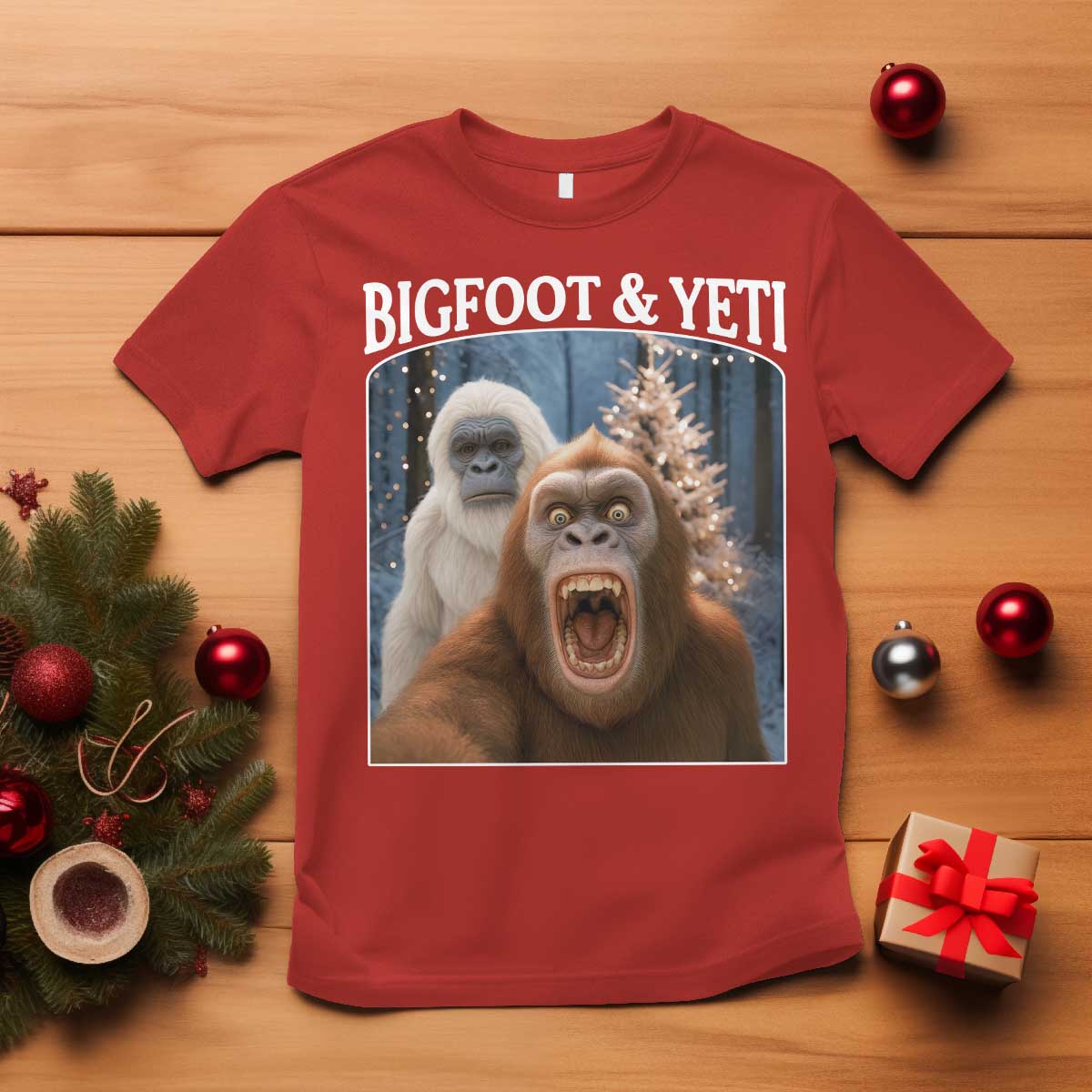 Funny Bigfoot Selfie T Shirt Sasquatch Yeti Christmas - Wonder Print Shop