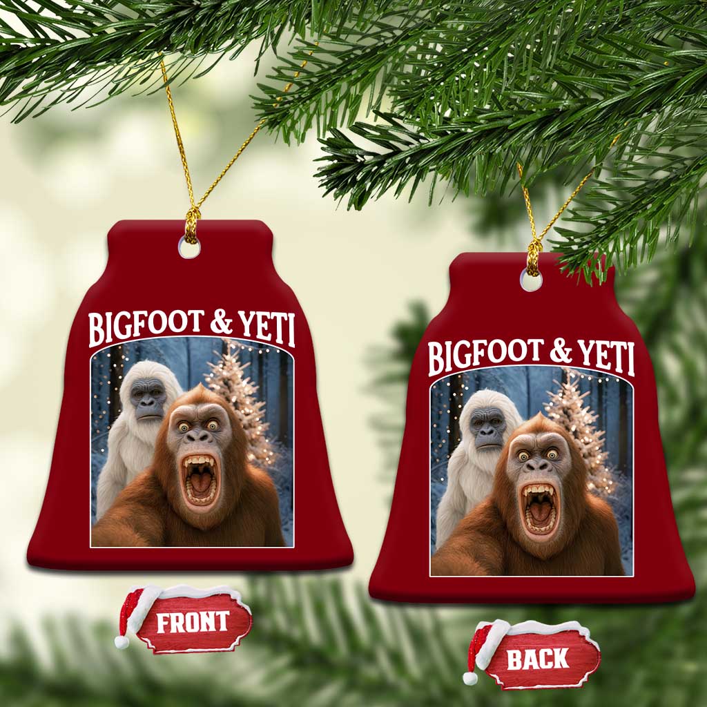 Funny Bigfoot Selfie Ceramic Ornament Sasquatch Yeti Xmas - Wonder Print Shop