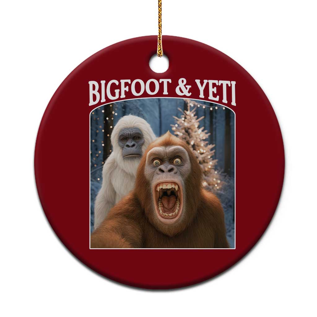 Funny Bigfoot Selfie Ceramic Ornament Sasquatch Yeti Xmas - Wonder Print Shop