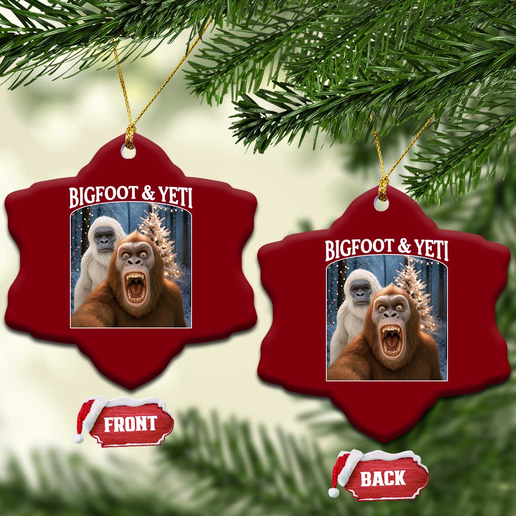 Funny Bigfoot Selfie Ceramic Ornament Sasquatch Yeti Xmas - Wonder Print Shop