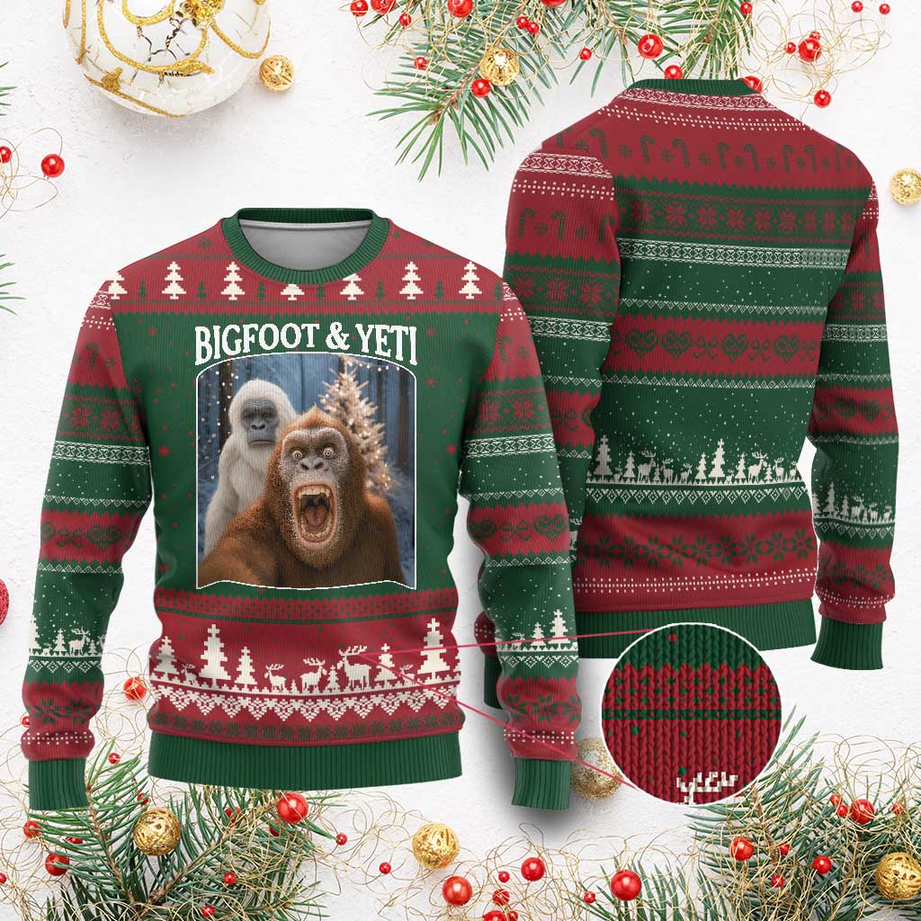 Funny Bigfoot Selfie Ugly Christmas Sweater Sasquatch Yeti Xmas - Wonder Print Shop