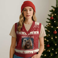 Funny Bigfoot Selfie V-Neck Knit Sweater Vest Sasquatch Yeti Xmas - Wonder Print Shop