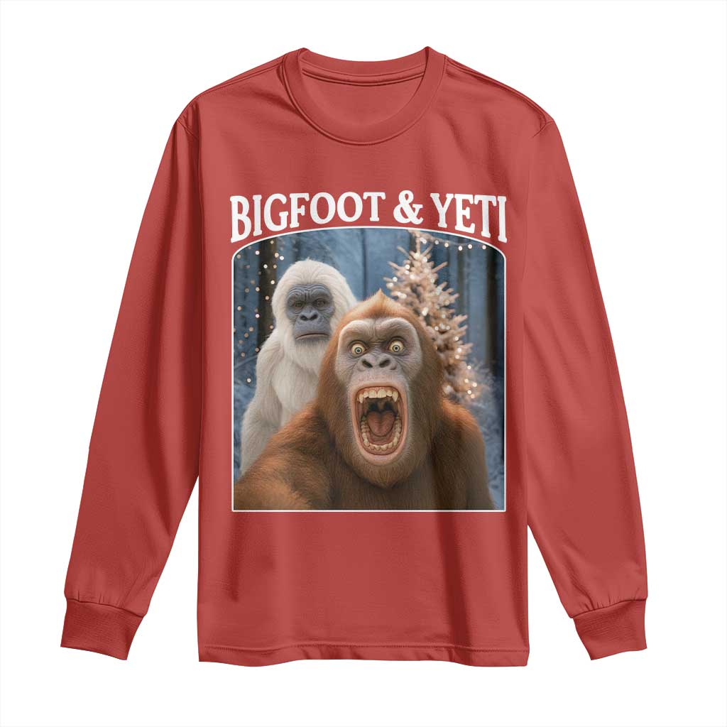 Funny Bigfoot Selfie Long Sleeve Shirt Sasquatch Yeti Christmas - Wonder Print Shop