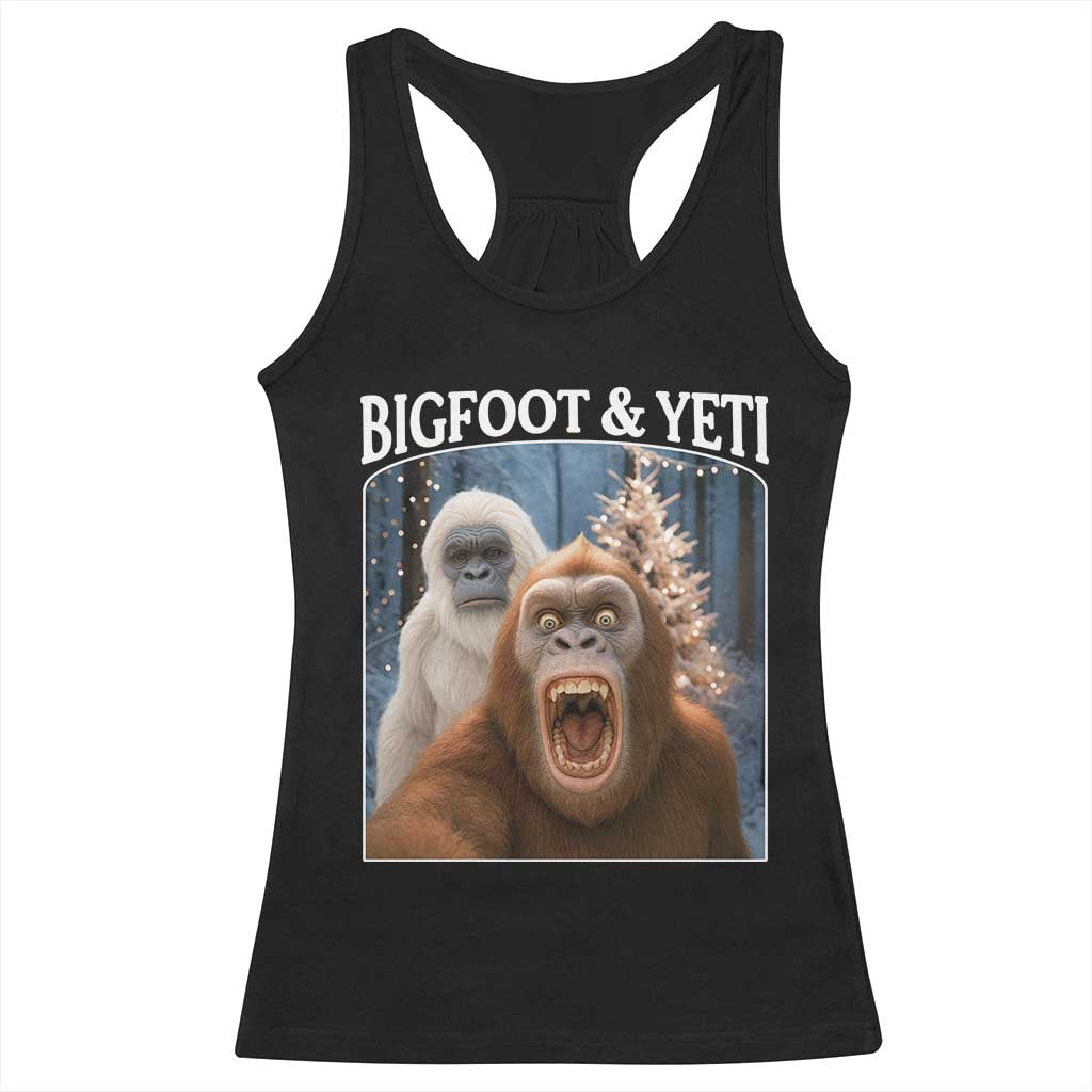 Funny Bigfoot Selfie Racerback Tank Top Sasquatch Yeti Christmas - Wonder Print Shop