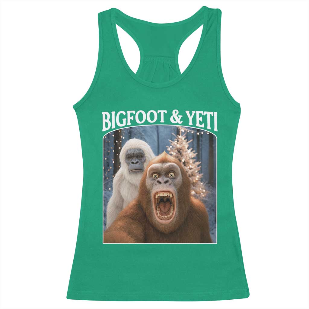 Funny Bigfoot Selfie Racerback Tank Top Sasquatch Yeti Christmas - Wonder Print Shop