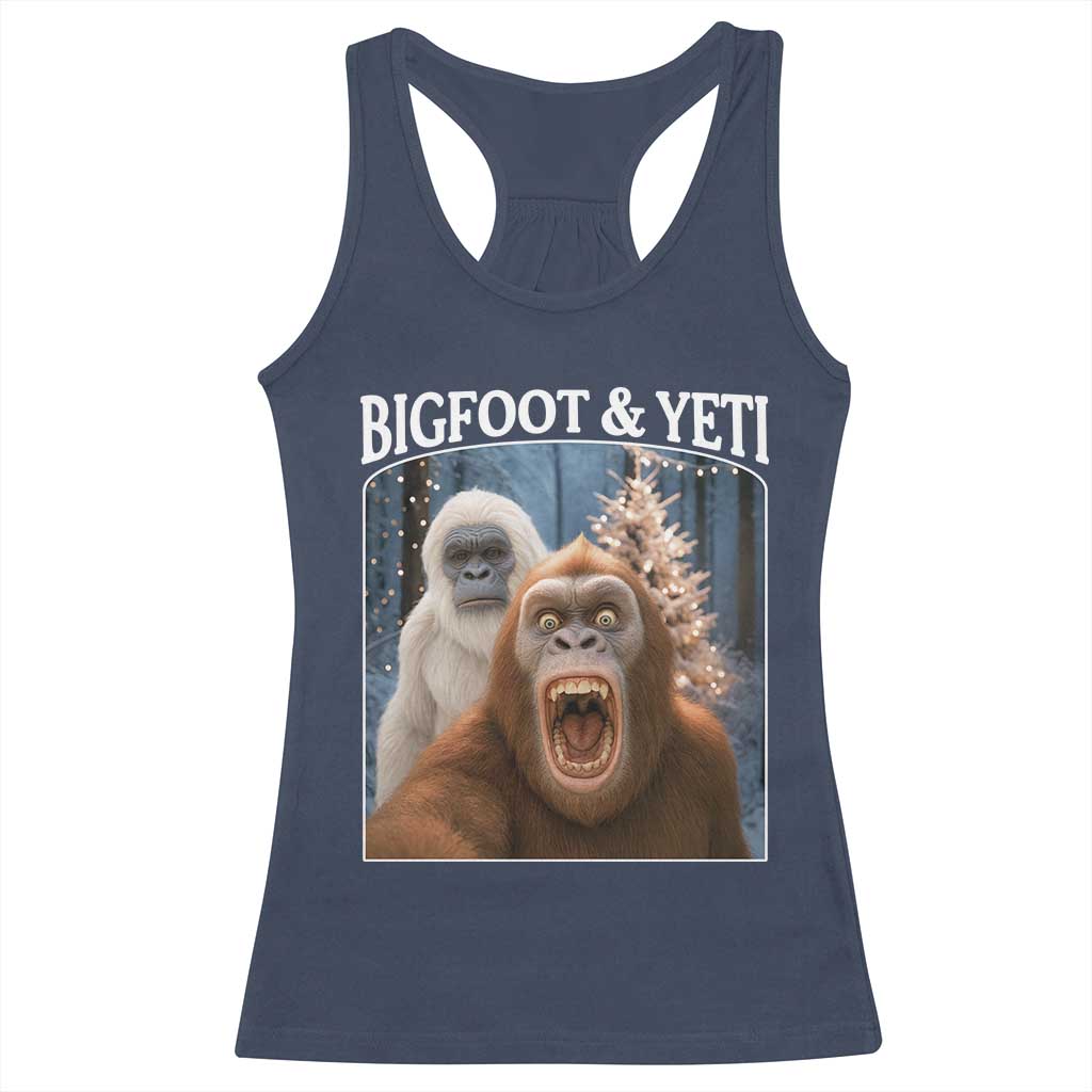 Funny Bigfoot Selfie Racerback Tank Top Sasquatch Yeti Christmas - Wonder Print Shop