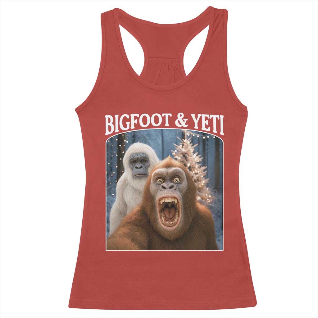 Funny Bigfoot Selfie Racerback Tank Top Sasquatch Yeti Christmas - Wonder Print Shop