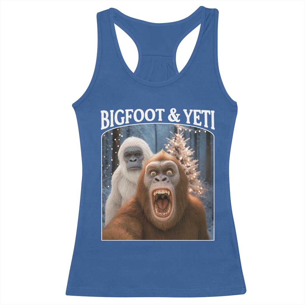 Funny Bigfoot Selfie Racerback Tank Top Sasquatch Yeti Christmas - Wonder Print Shop
