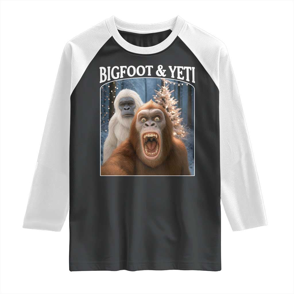 Funny Bigfoot Selfie Raglan Shirt Sasquatch Yeti Christmas - Wonder Print Shop