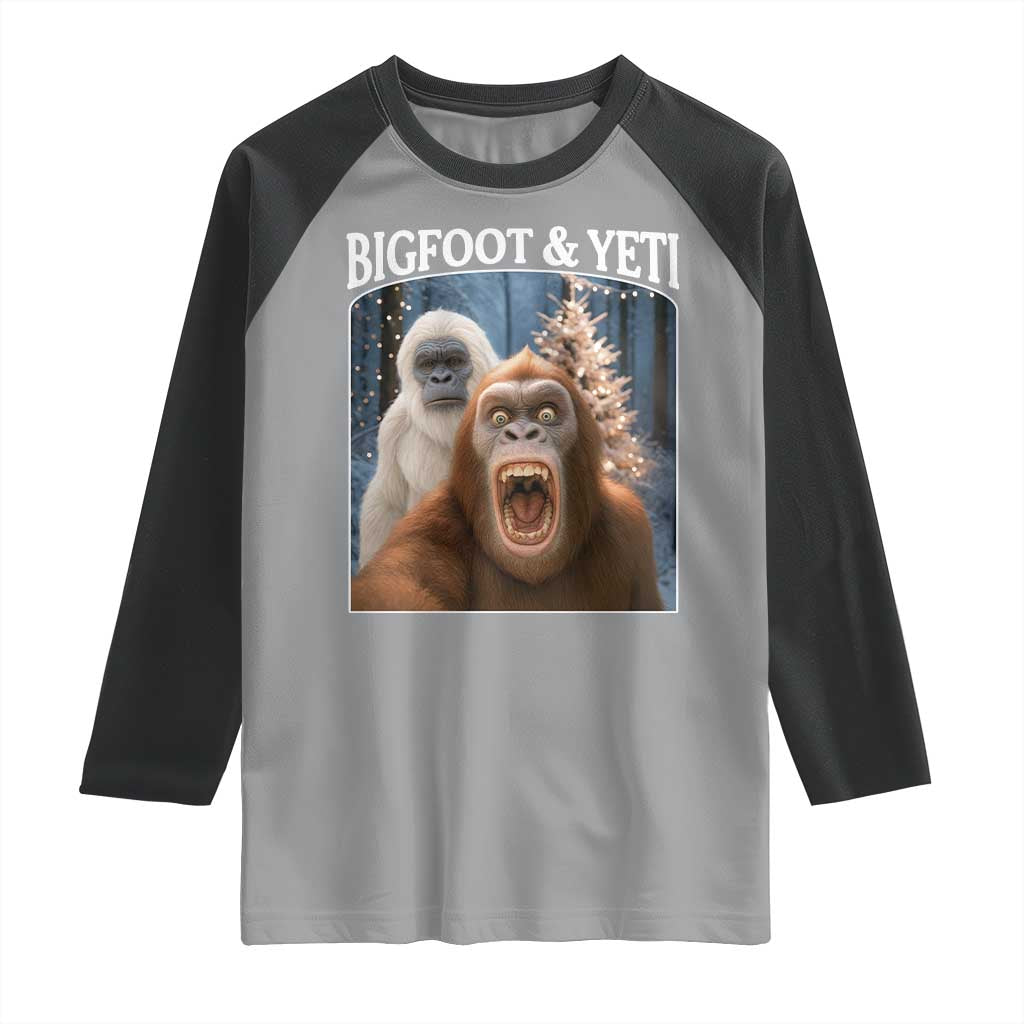 Funny Bigfoot Selfie Raglan Shirt Sasquatch Yeti Christmas - Wonder Print Shop