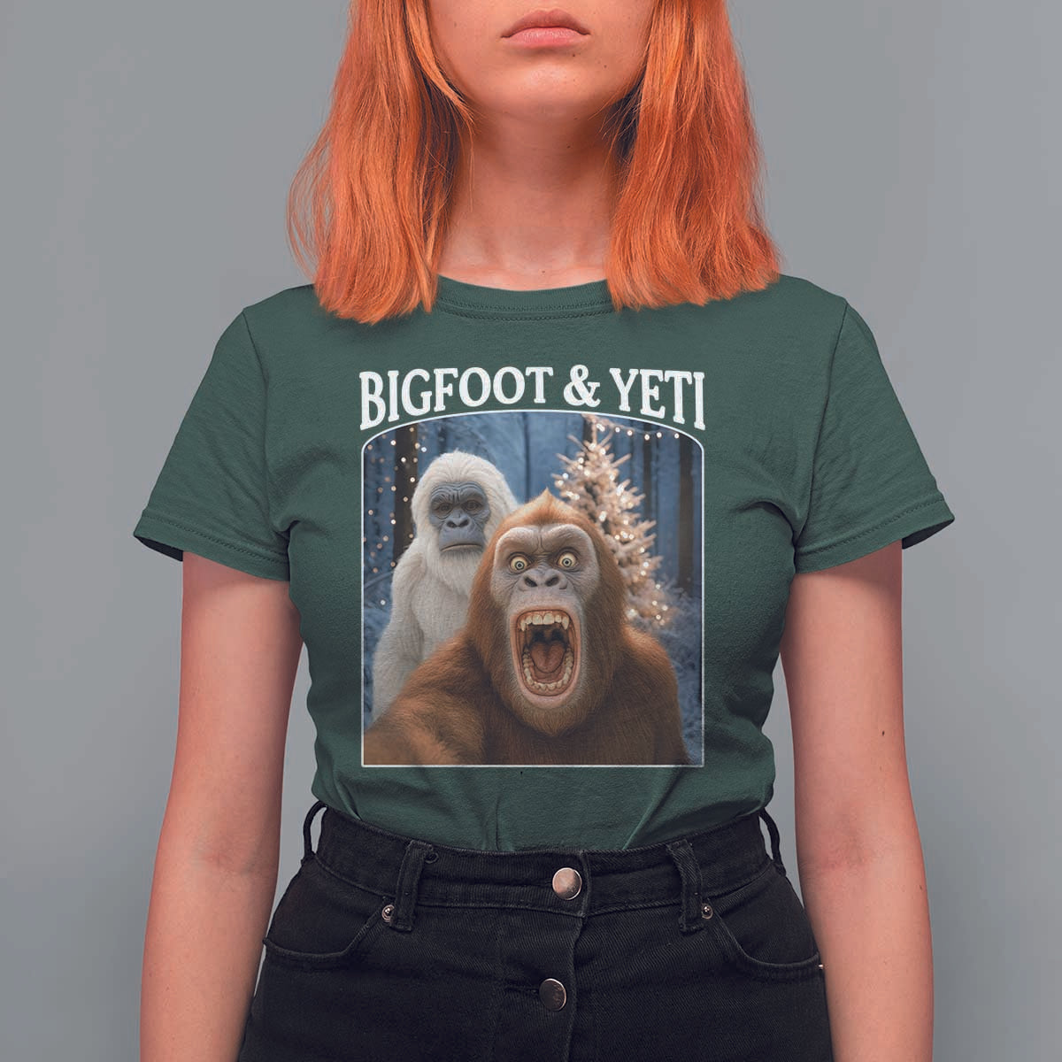 Funny Bigfoot Selfie T Shirt For Women Sasquatch Yeti Christmas - Wonder Print Shop
