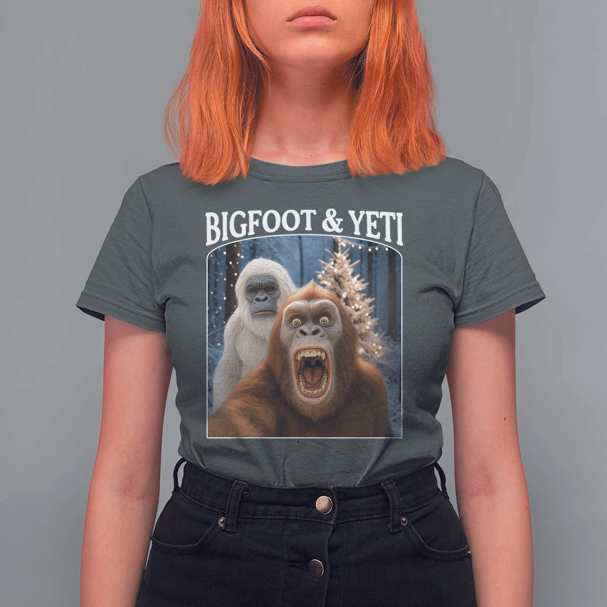 Funny Bigfoot Selfie T Shirt For Women Sasquatch Yeti Christmas - Wonder Print Shop