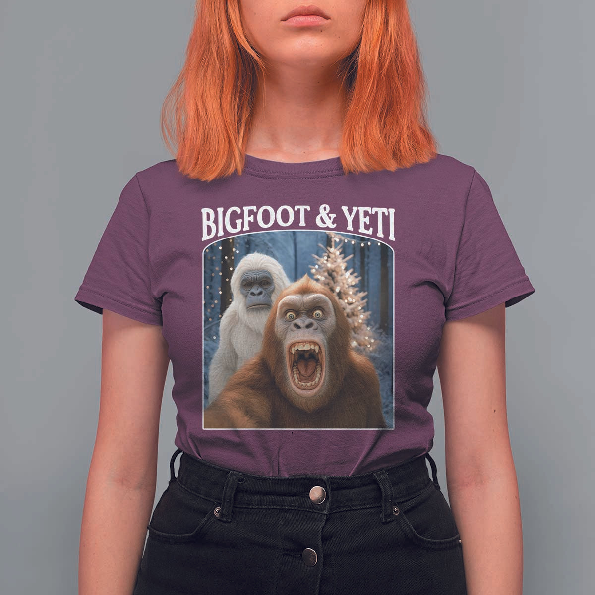 Funny Bigfoot Selfie T Shirt For Women Sasquatch Yeti Christmas - Wonder Print Shop
