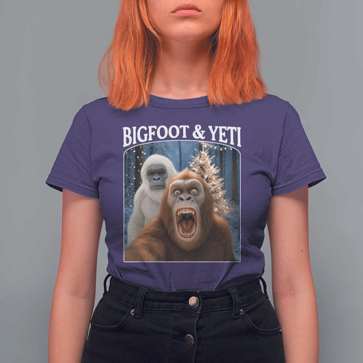 Funny Bigfoot Selfie T Shirt For Women Sasquatch Yeti Christmas - Wonder Print Shop