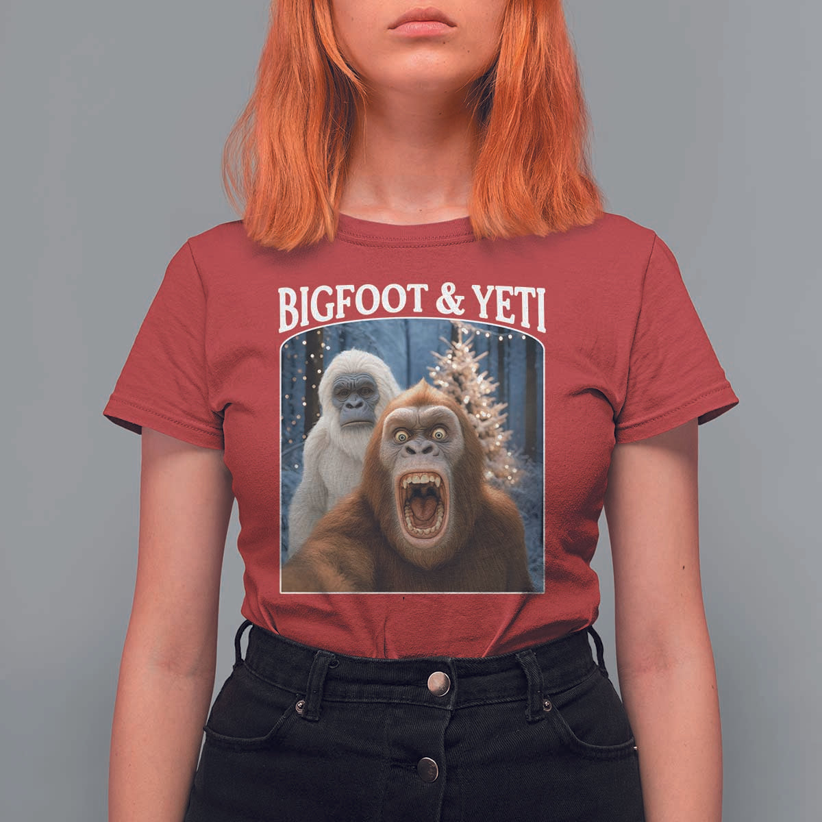 Funny Bigfoot Selfie T Shirt For Women Sasquatch Yeti Christmas - Wonder Print Shop
