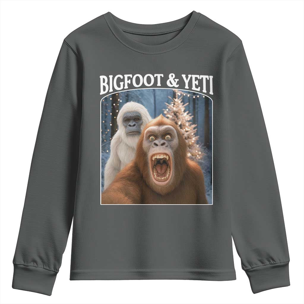 Funny Bigfoot Selfie Youth Sweatshirt Sasquatch Yeti Christmas - Wonder Print Shop