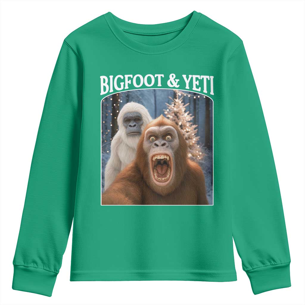 Funny Bigfoot Selfie Youth Sweatshirt Sasquatch Yeti Christmas - Wonder Print Shop