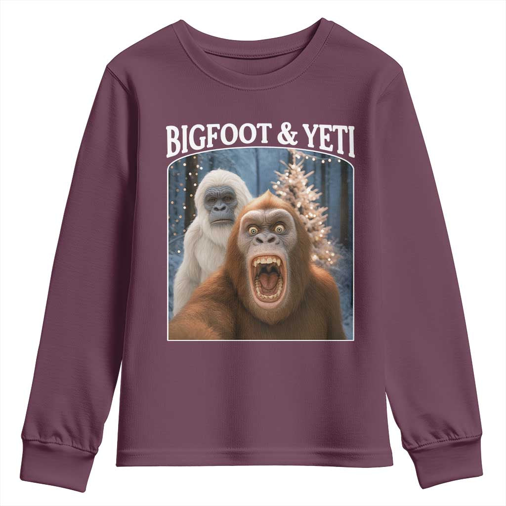 Funny Bigfoot Selfie Youth Sweatshirt Sasquatch Yeti Christmas - Wonder Print Shop