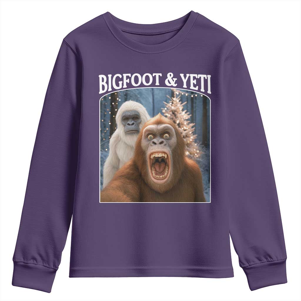 Funny Bigfoot Selfie Youth Sweatshirt Sasquatch Yeti Christmas - Wonder Print Shop