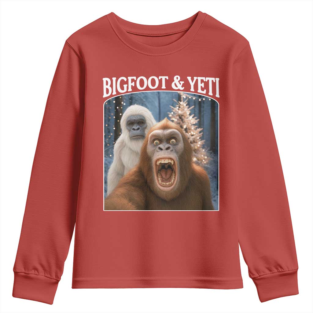 Funny Bigfoot Selfie Youth Sweatshirt Sasquatch Yeti Christmas - Wonder Print Shop