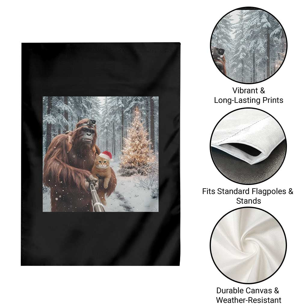 Funny Bigfoot With Cat Selfie Christmas Garden Flag - Wonder Print Shop