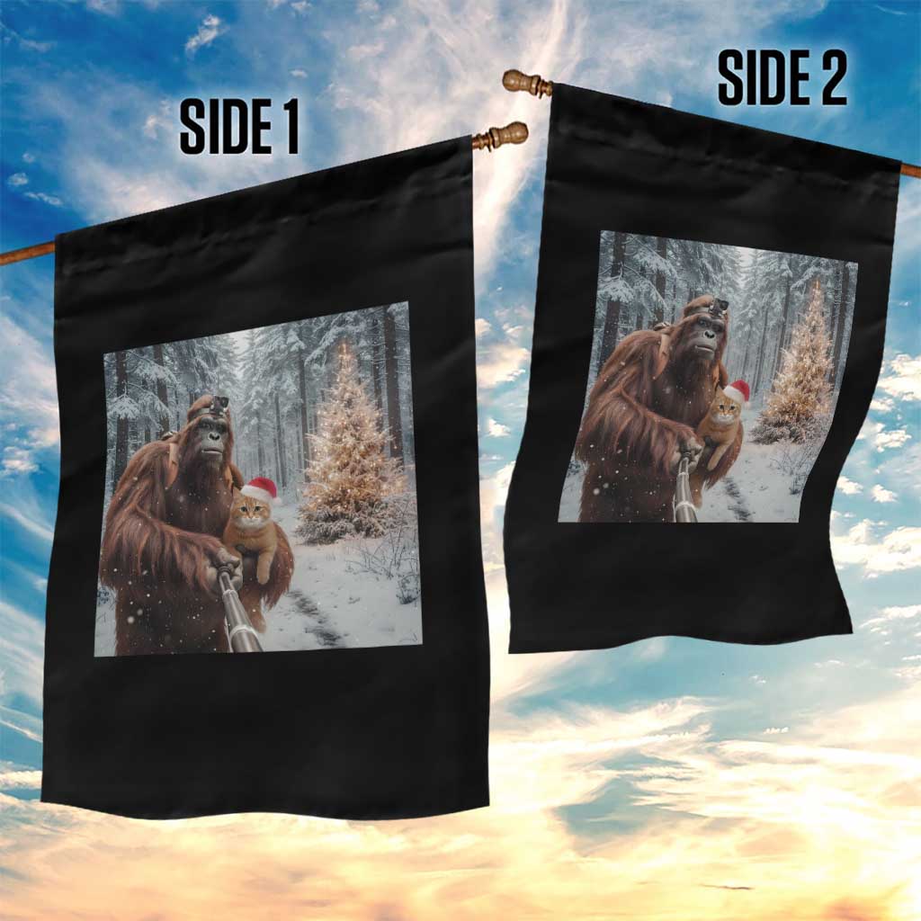 Funny Bigfoot With Cat Selfie Christmas Garden Flag - Wonder Print Shop