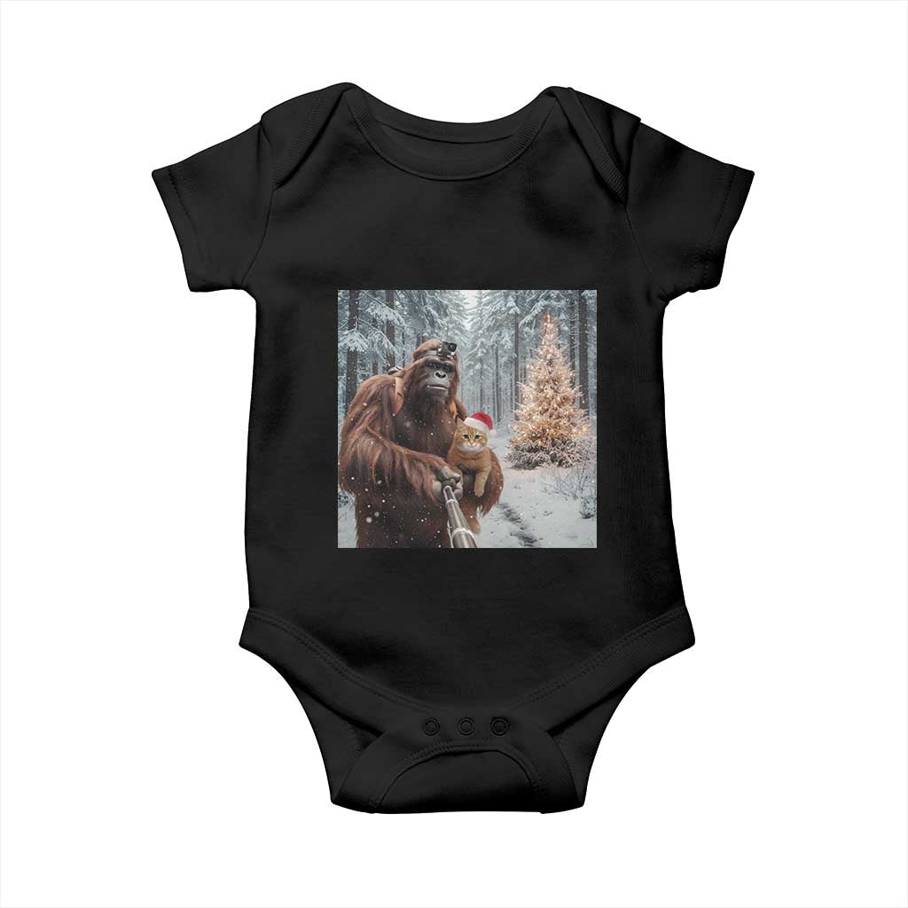 Funny Bigfoot With Cat Selfie Christmas Baby Onesie - Wonder Print Shop