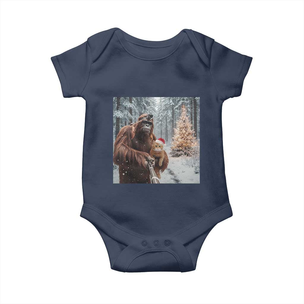 Funny Bigfoot With Cat Selfie Christmas Baby Onesie - Wonder Print Shop
