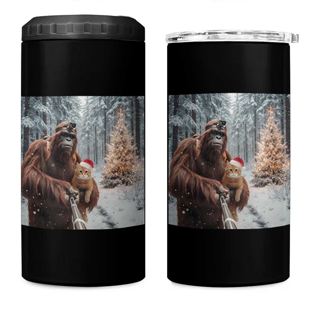 Funny Bigfoot With Cat Selfie Christmas 4 in 1 Can Cooler Tumbler - Wonder Print Shop