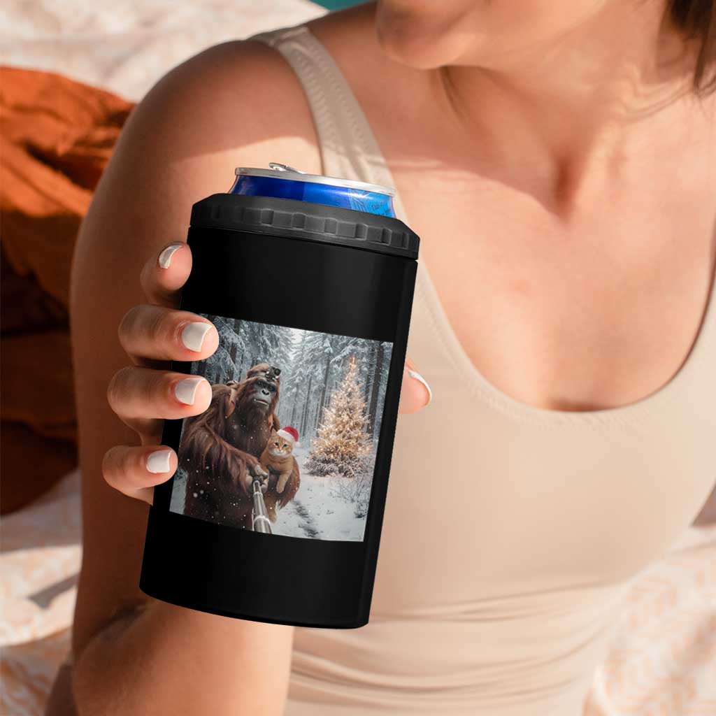Funny Bigfoot With Cat Selfie Christmas 4 in 1 Can Cooler Tumbler - Wonder Print Shop