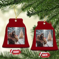 Funny Bigfoot With Cat Selfie Xmas Ceramic Ornament - Wonder Print Shop