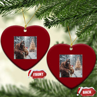 Funny Bigfoot With Cat Selfie Xmas Ceramic Ornament - Wonder Print Shop