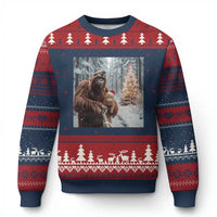 Funny Bigfoot With Cat Selfie Xmas Ugly Christmas Sweater - Wonder Print Shop