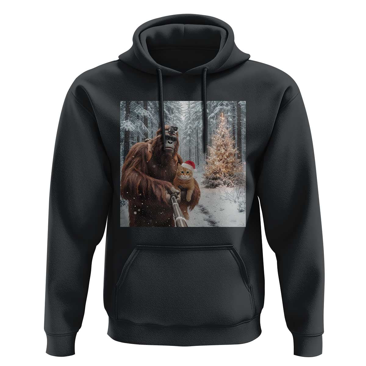 Funny Bigfoot With Cat Selfie Christmas Hoodie - Wonder Print Shop
